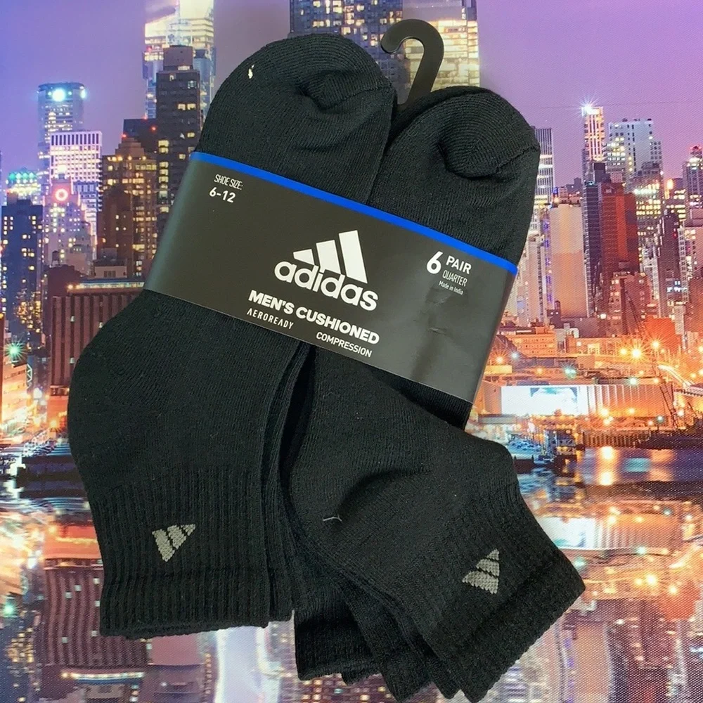 ADIDAS MEN’S CUSHIONED 6 pair QUARTER SOCKS